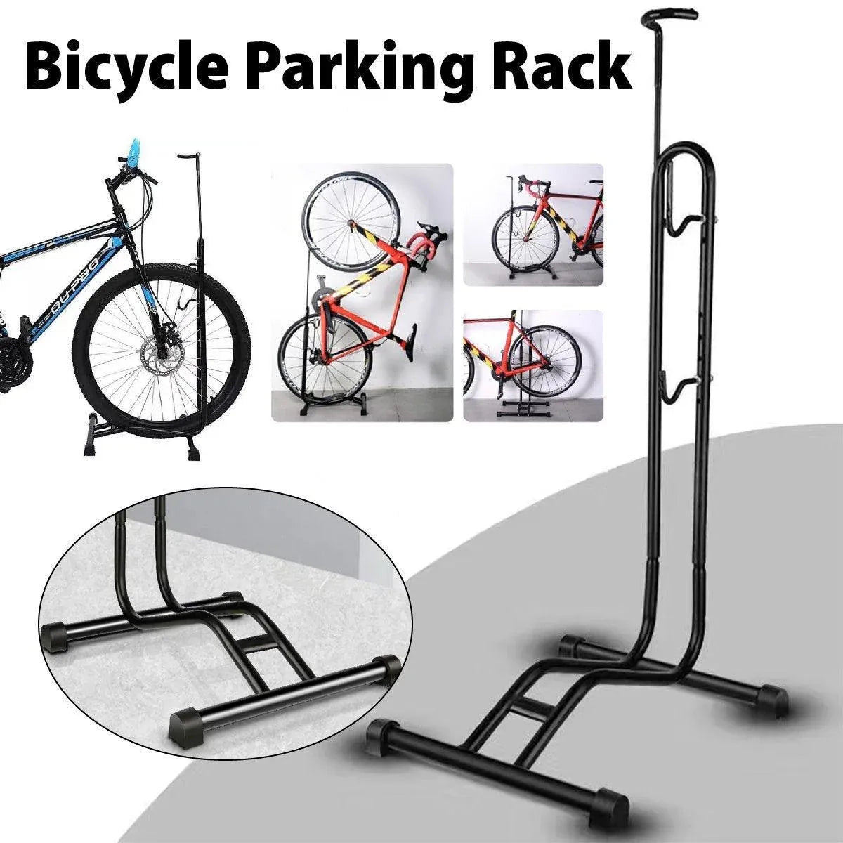 Mountain Bicycle Stand – L-Shaped Frame, High-Carbon Steel, Black