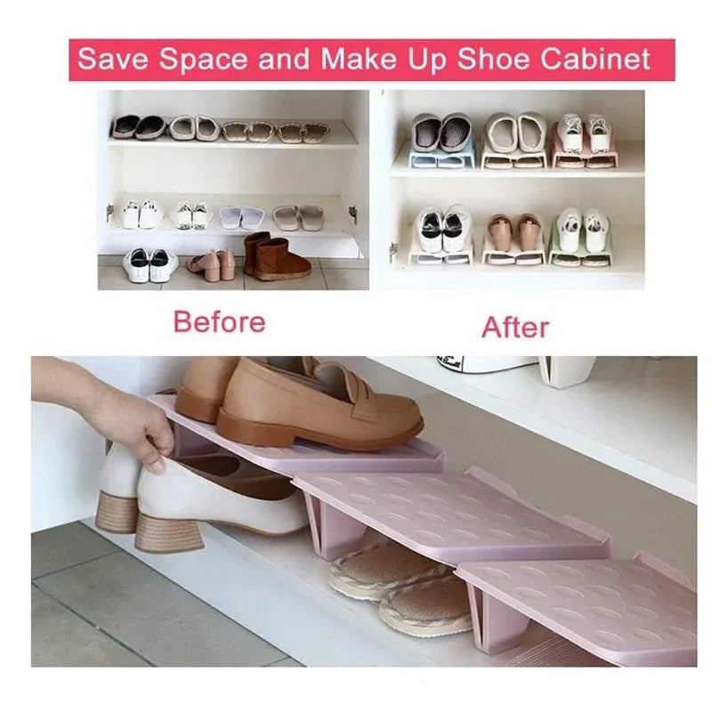 Double Layer Shoe Rack – Space-Saving Organizer, Pink, Set of 5