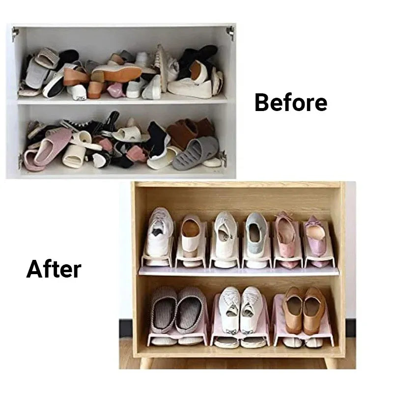 Double Layer Shoe Rack – Space-Saving Organizer, Pink, Set of 5