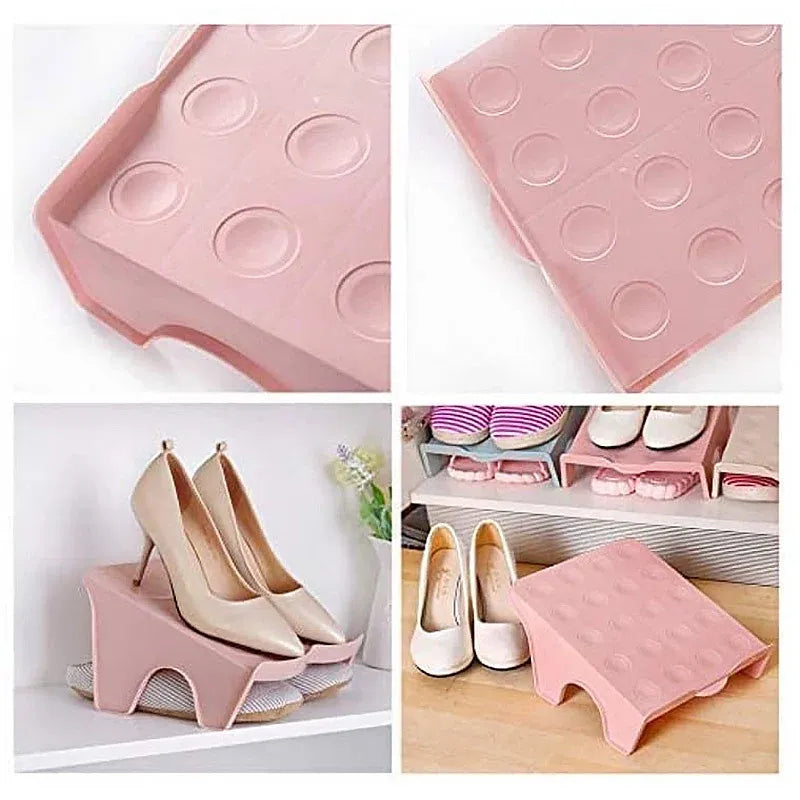 Double Layer Shoe Rack – Space-Saving Organizer, Pink, Set of 5