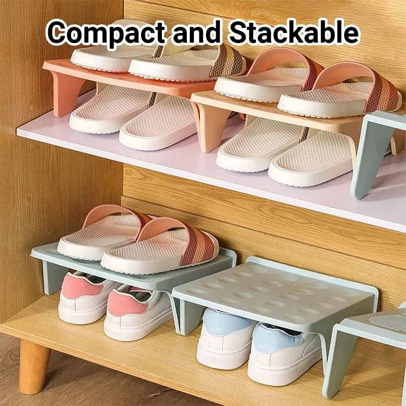 Double Layer Shoe Rack – Space-Saving Organizer, Pink, Set of 5