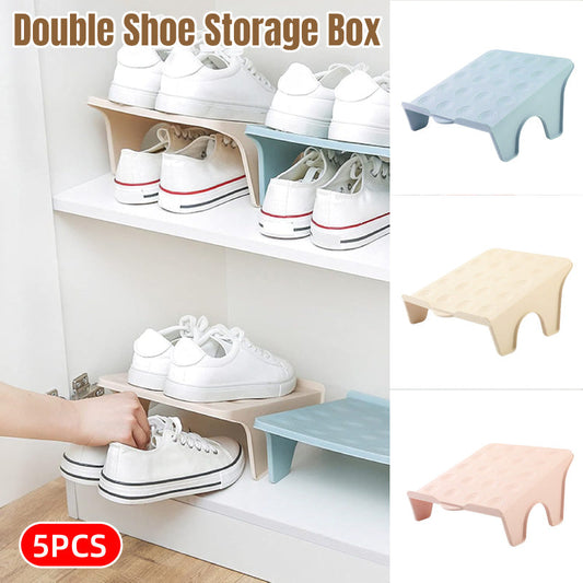 Double Layer Shoe Rack – Space-Saving Organizer, Pink, Set of 5