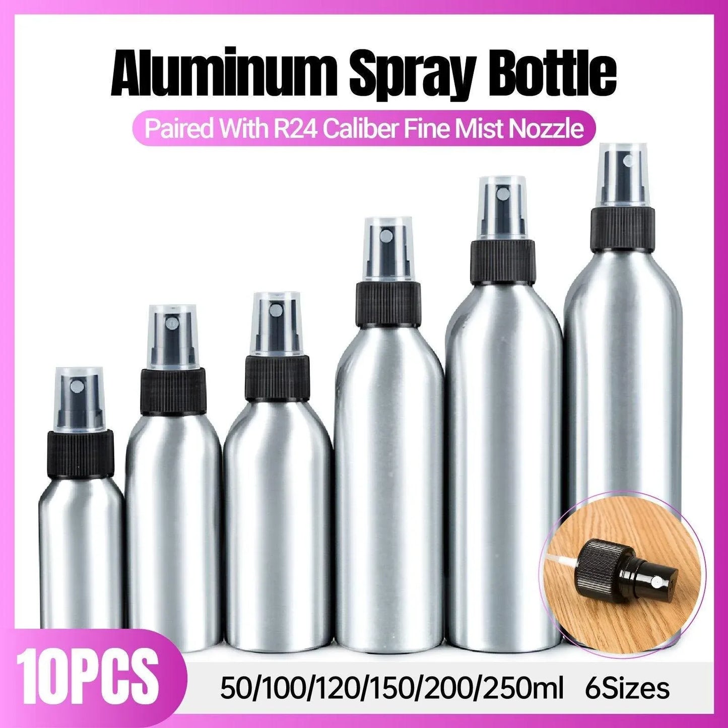Aluminum Refillable Spray Bottles – Fine Mist, 120ml, Set of 10