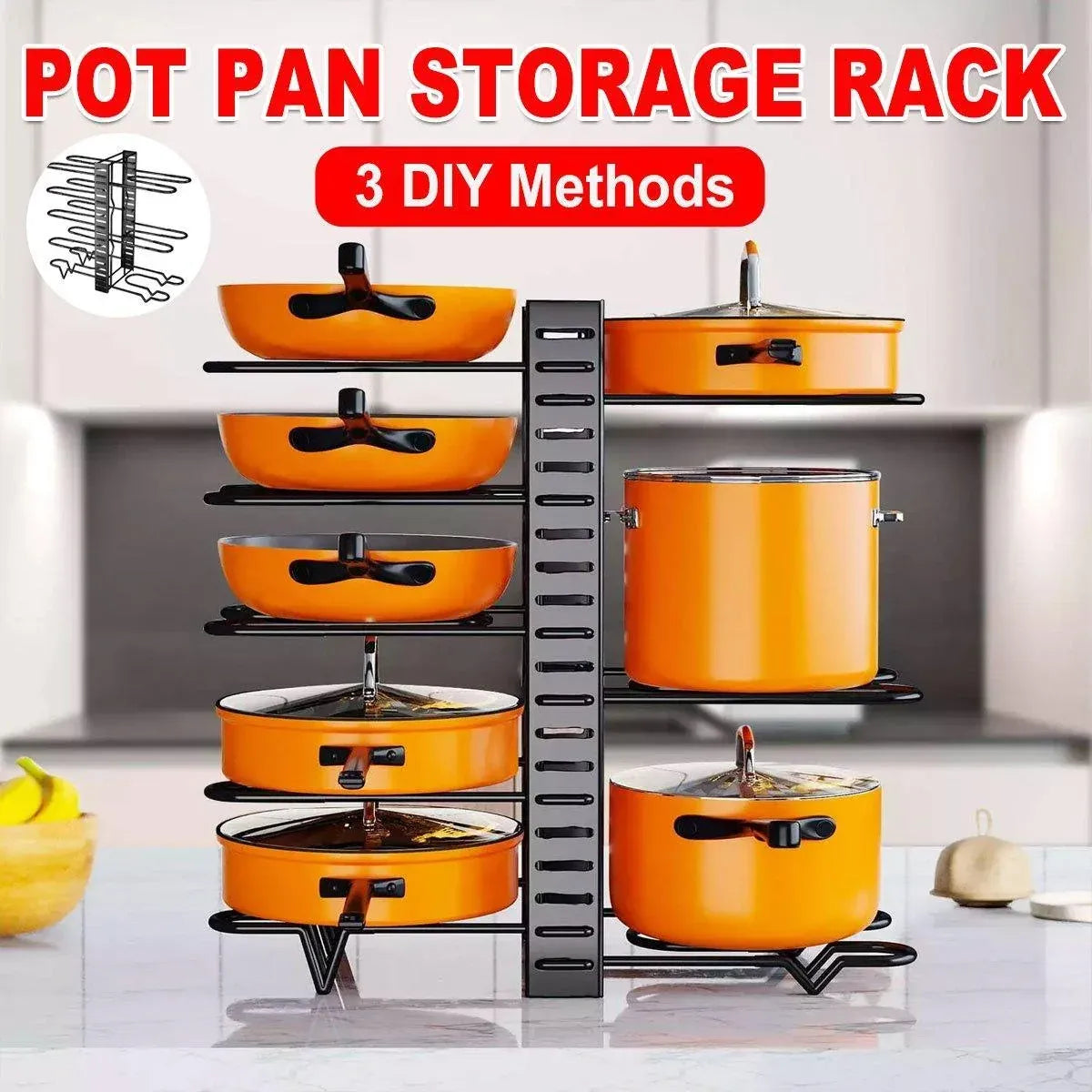 Adjustable Multi-Layer Pot Lid Rack – Vertical Storage, Black Metal