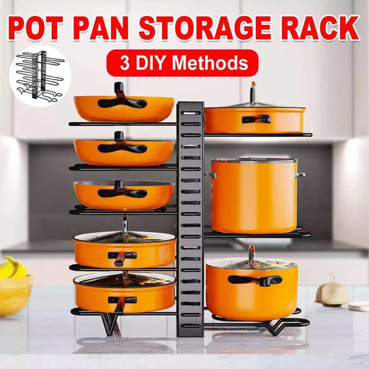 Adjustable Multi-Layer Pot Lid Rack – Vertical Storage, Black Metal