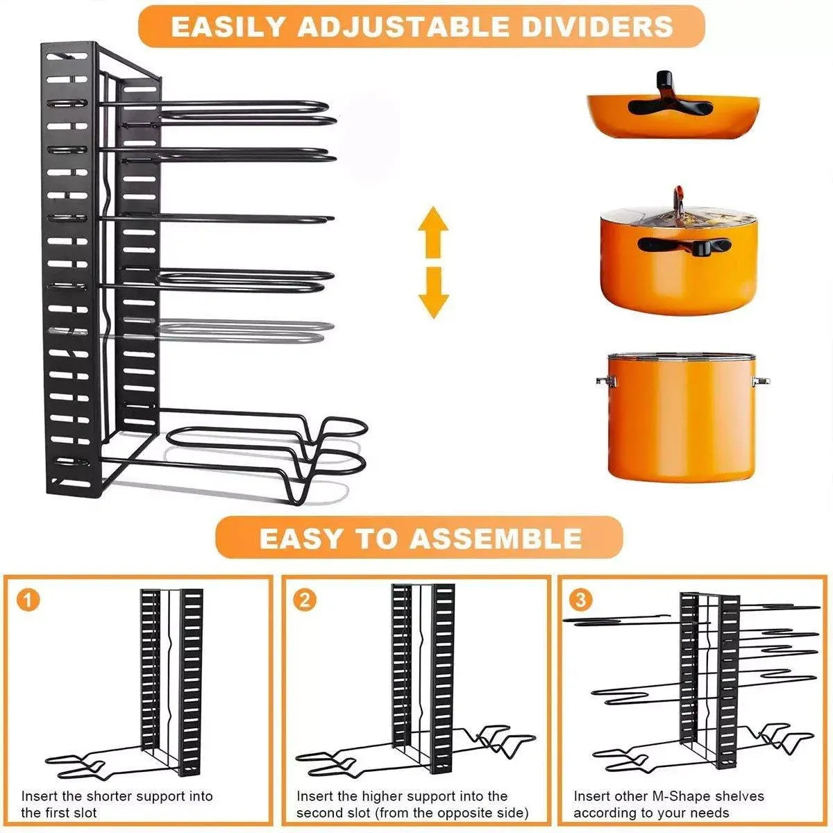 Adjustable Multi-Layer Pot Lid Rack – Vertical Storage, Black Metal