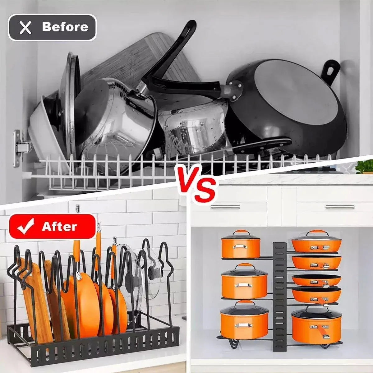Adjustable Multi-Layer Pot Lid Rack – Vertical Storage, Black Metal