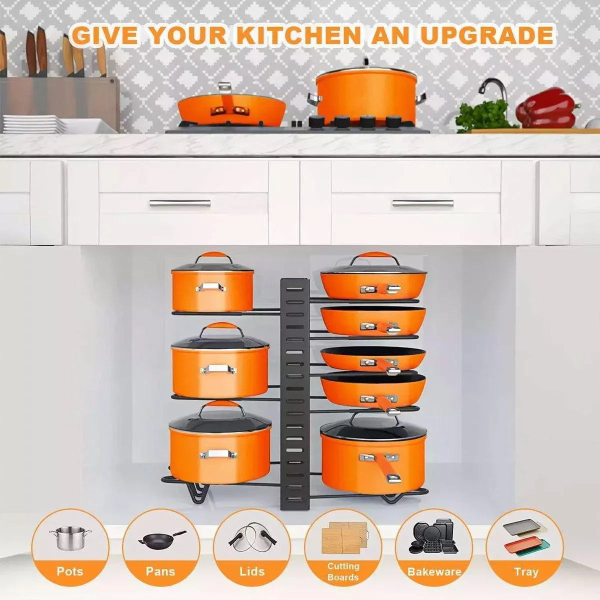 Adjustable Multi-Layer Pot Lid Rack – Vertical Storage, Black Metal