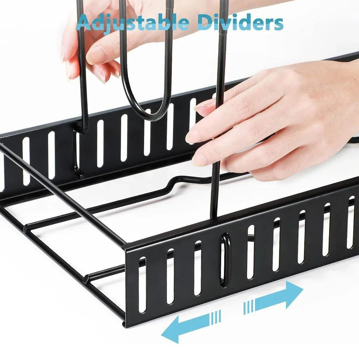 Adjustable Multi-Layer Pot Lid Rack – Vertical Storage, Black Metal