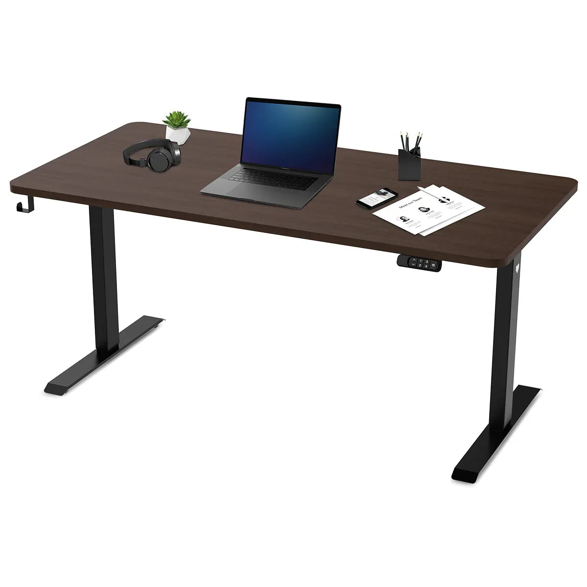 ErgoDesk Electric Standing Desk – Dual Motor, 160cm Walnut/Black