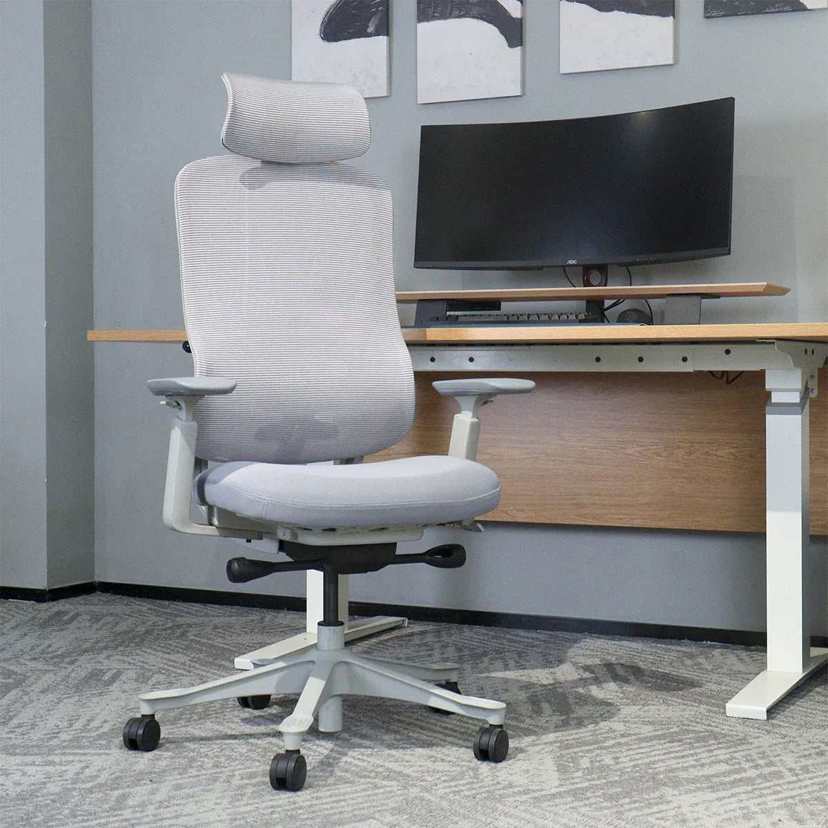 DM8 Ergonomic Office Desk Chair – Adjustable Comfort, White/Grey