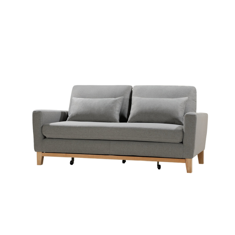 Shasa 2-Seater Pull-Out Sofa Bed – Grey Celadon, Wooden Frame