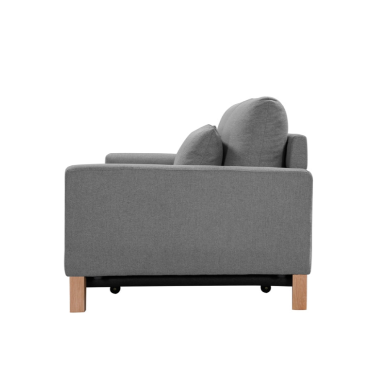 Shasa 2-Seater Pull-Out Sofa Bed – Grey Celadon, Wooden Frame
