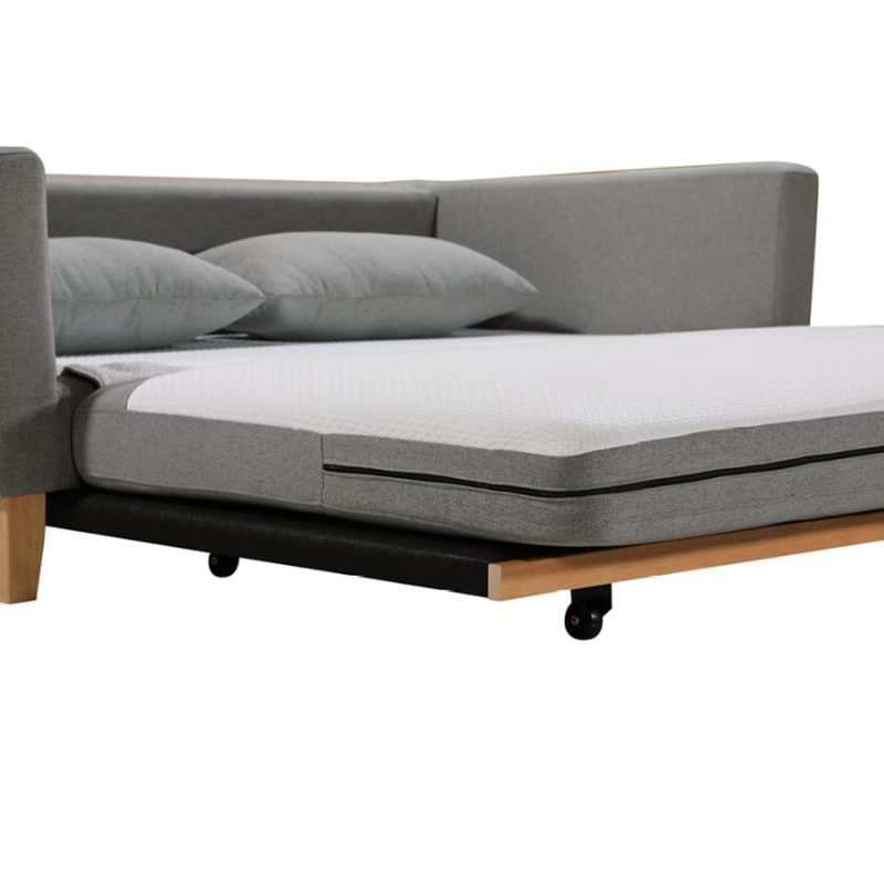 Shasa 2-Seater Pull-Out Sofa Bed – Grey Celadon, Wooden Frame