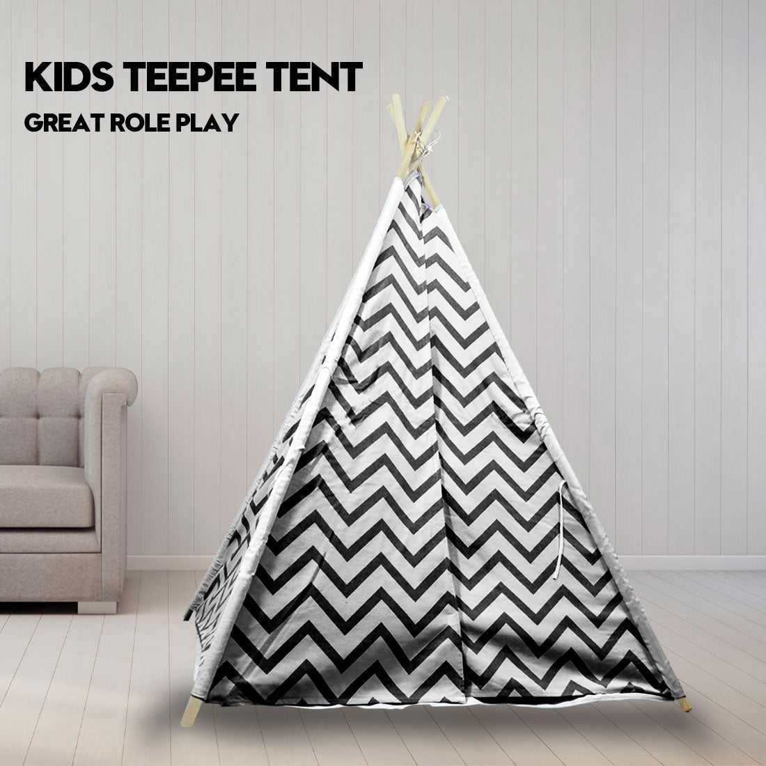 Giant Cotton Canvas Kids Teepee Wigwam Children Pretend Play Tent Indoor Outdoor Party