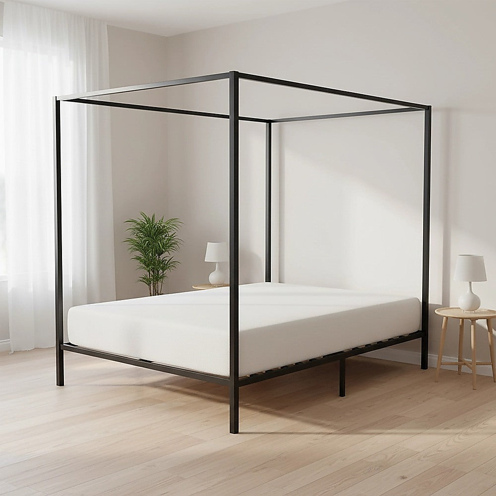 Four Poster Bed Frame – Double Size, Black Steel