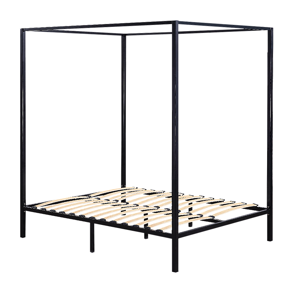 Four Poster Bed Frame – Double Size, Black Steel