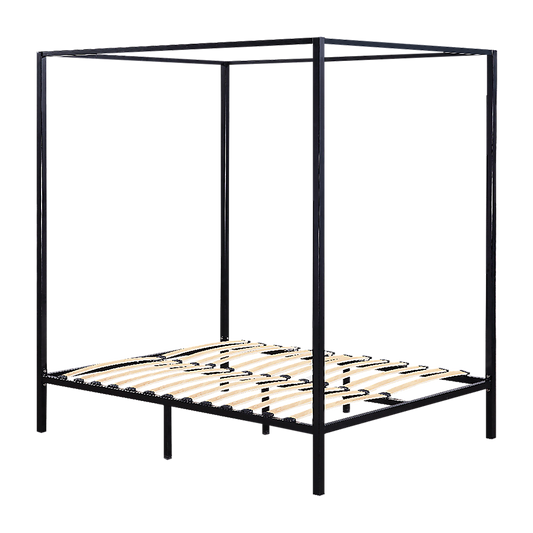 Four Poster Bed Frame – Double Size, Black Steel
