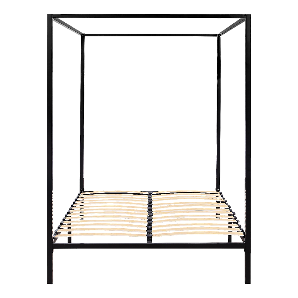 Four Poster Bed Frame – Double Size, Black Steel