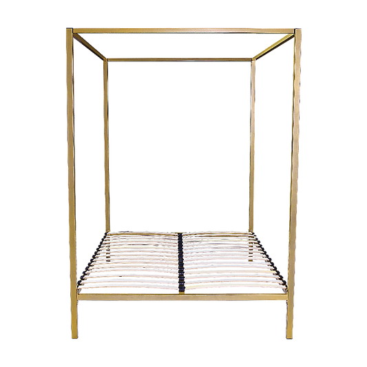 Four Poster Bed Frame – Gold Steel, Queen Size