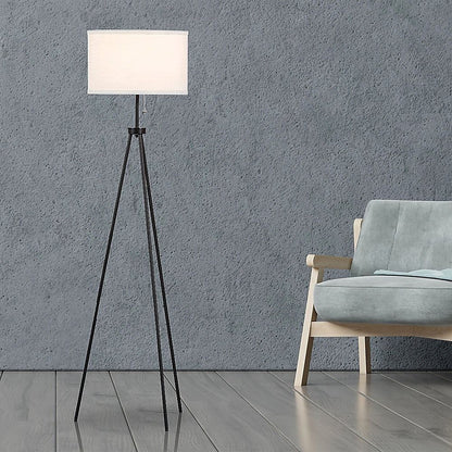 Mid-Century Tripod Floor Lamp – Black Metal with Ivory Shade