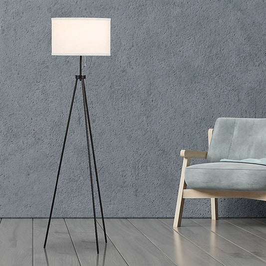 Mid-Century Tripod Floor Lamp – Black Metal with Ivory Shade