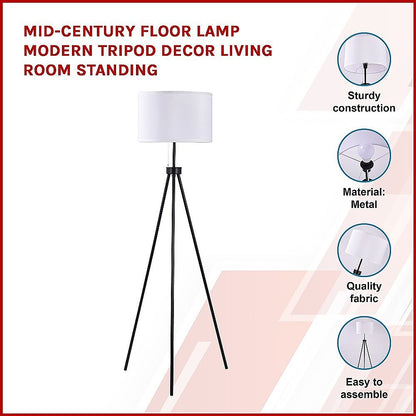 Mid-Century Tripod Floor Lamp – Black Metal with Ivory Shade