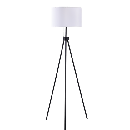 Mid-Century Tripod Floor Lamp – Black Metal with Ivory Shade