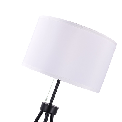Mid-Century Tripod Floor Lamp – Black Metal with Ivory Shade