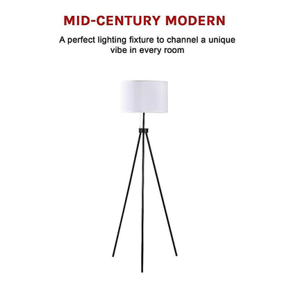 Mid-Century Tripod Floor Lamp – Black Metal with Ivory Shade