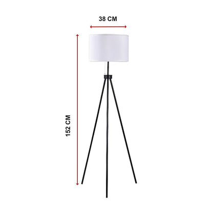 Mid-Century Tripod Floor Lamp – Black Metal with Ivory Shade