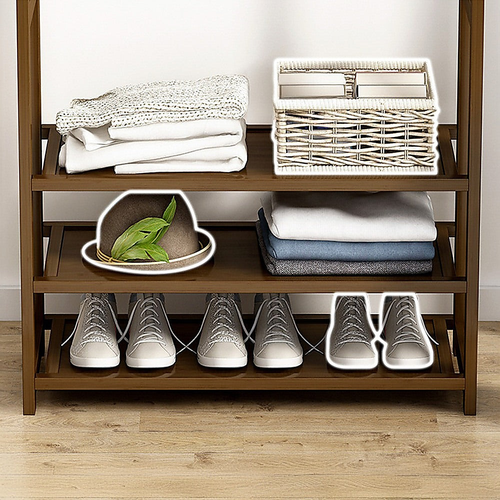 Portable Bamboo Clothes Rack – Stained Dark Wood, Spacious Storage