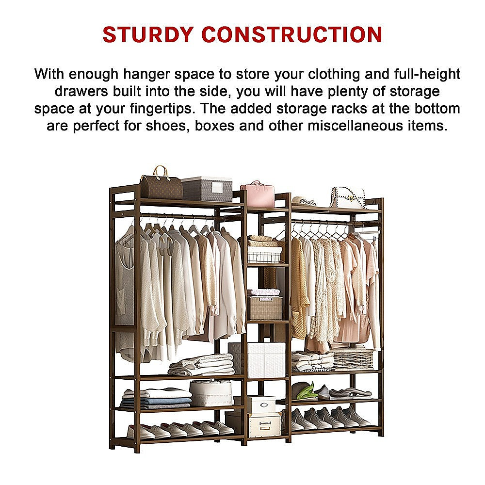 Portable Bamboo Clothes Rack – Stained Dark Wood, Spacious Storage