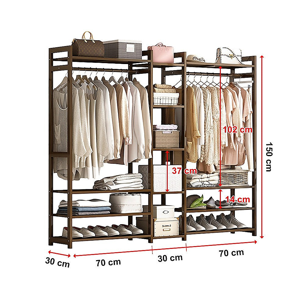 Portable Bamboo Clothes Rack – Stained Dark Wood, Spacious Storage