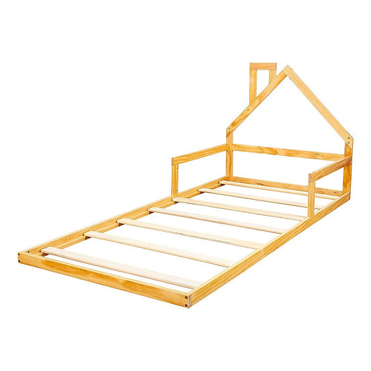 Pine Wood House Bed Frame – Single Size for Kids and Toddlers