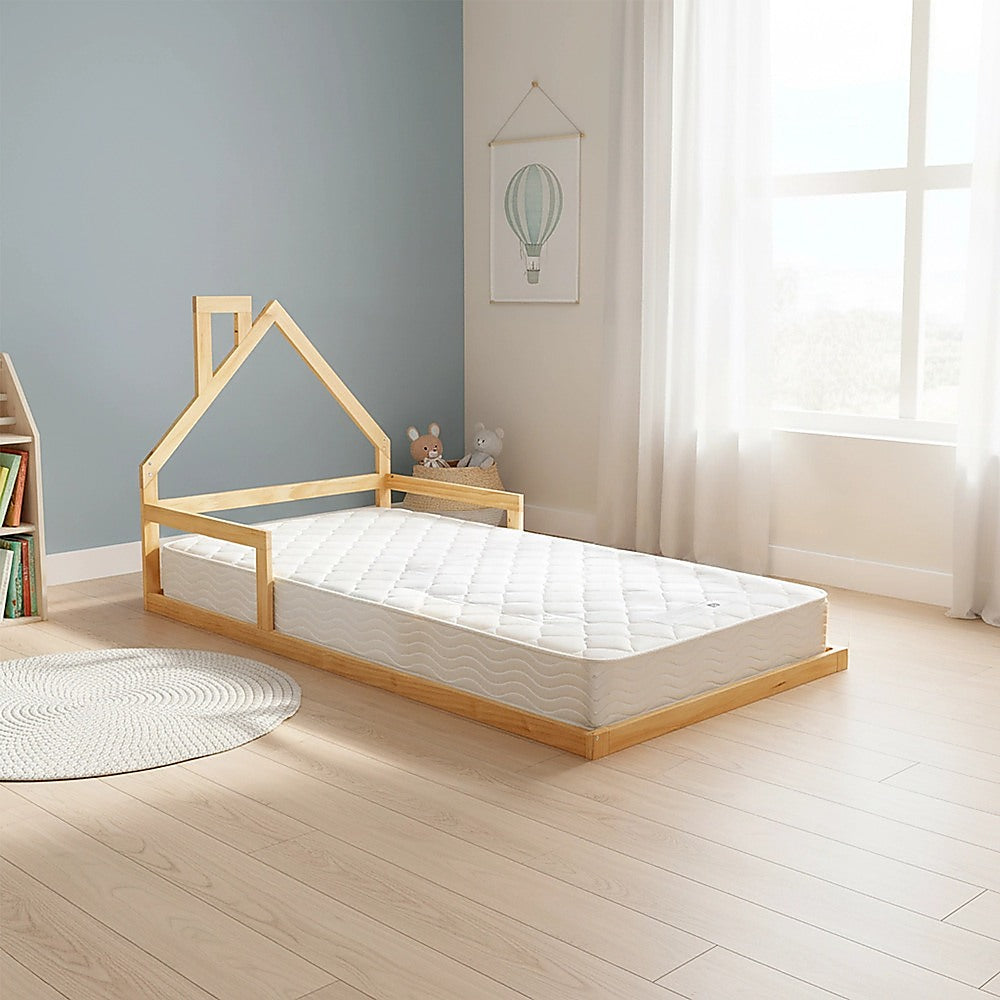 Pine Wood House Bed Frame – Single Size for Kids and Toddlers