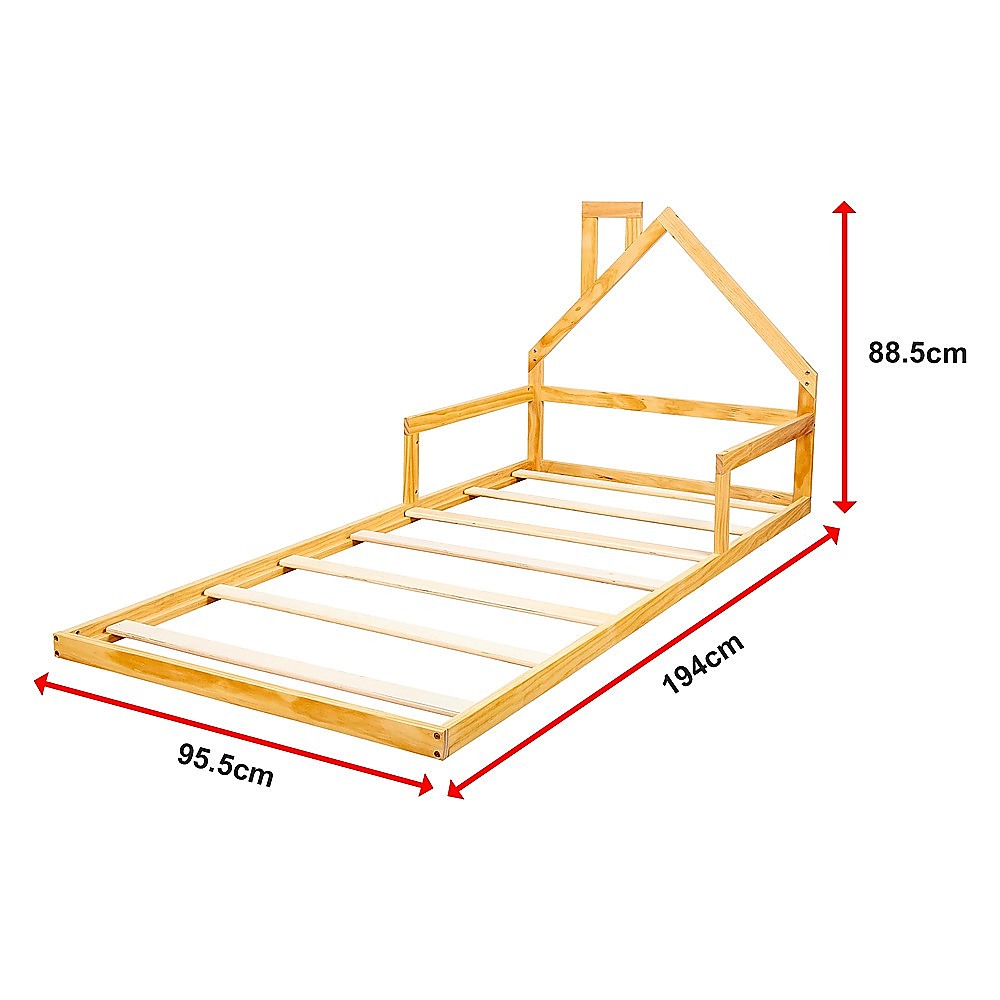 Pine Wood House Bed Frame – Single Size for Kids and Toddlers