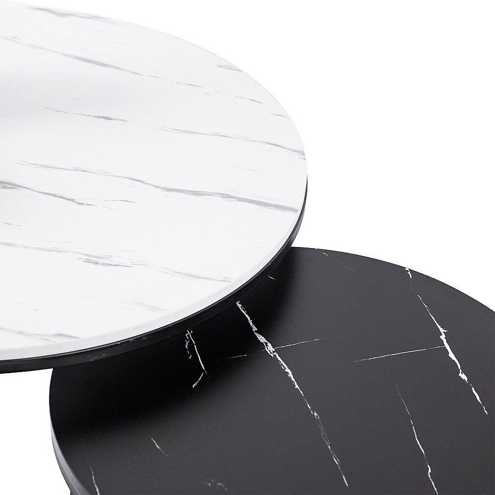 Nesting Coffee Tables – Round Marble Effect, White and Grey Set of 2
