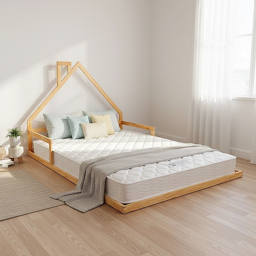 Pine Wood House Bed Frame – Double Size, Rounded Corners