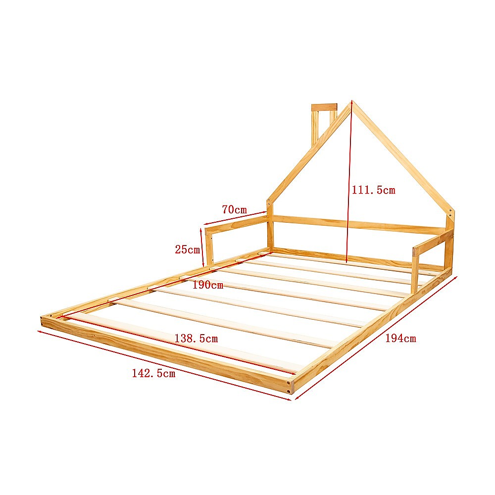 Pine Wood House Bed Frame – Double Size, Rounded Corners