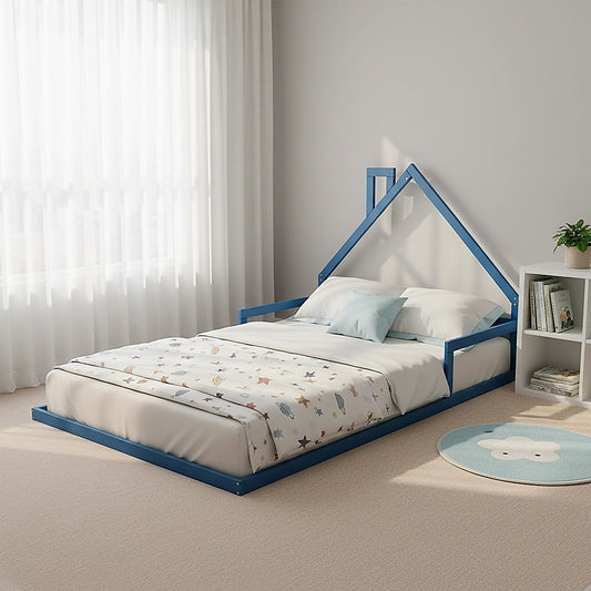 Pine Wood Floor Bed House Frame for Kids and Toddlers