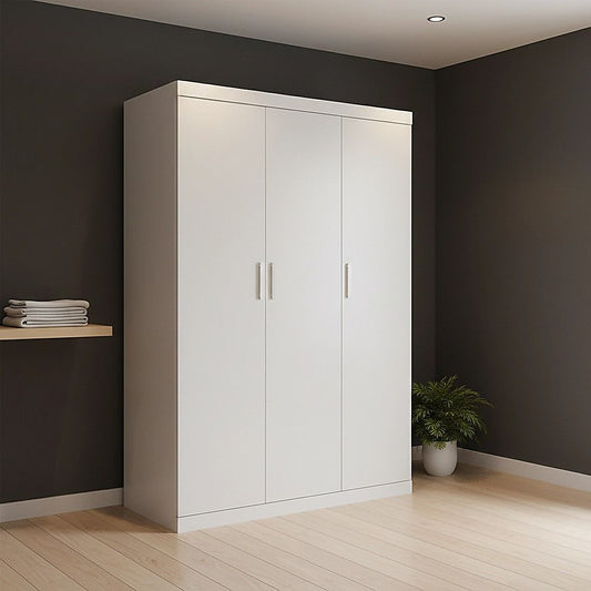 3 Door Wardrobe – White Finish, Hanging Rail & Shelves