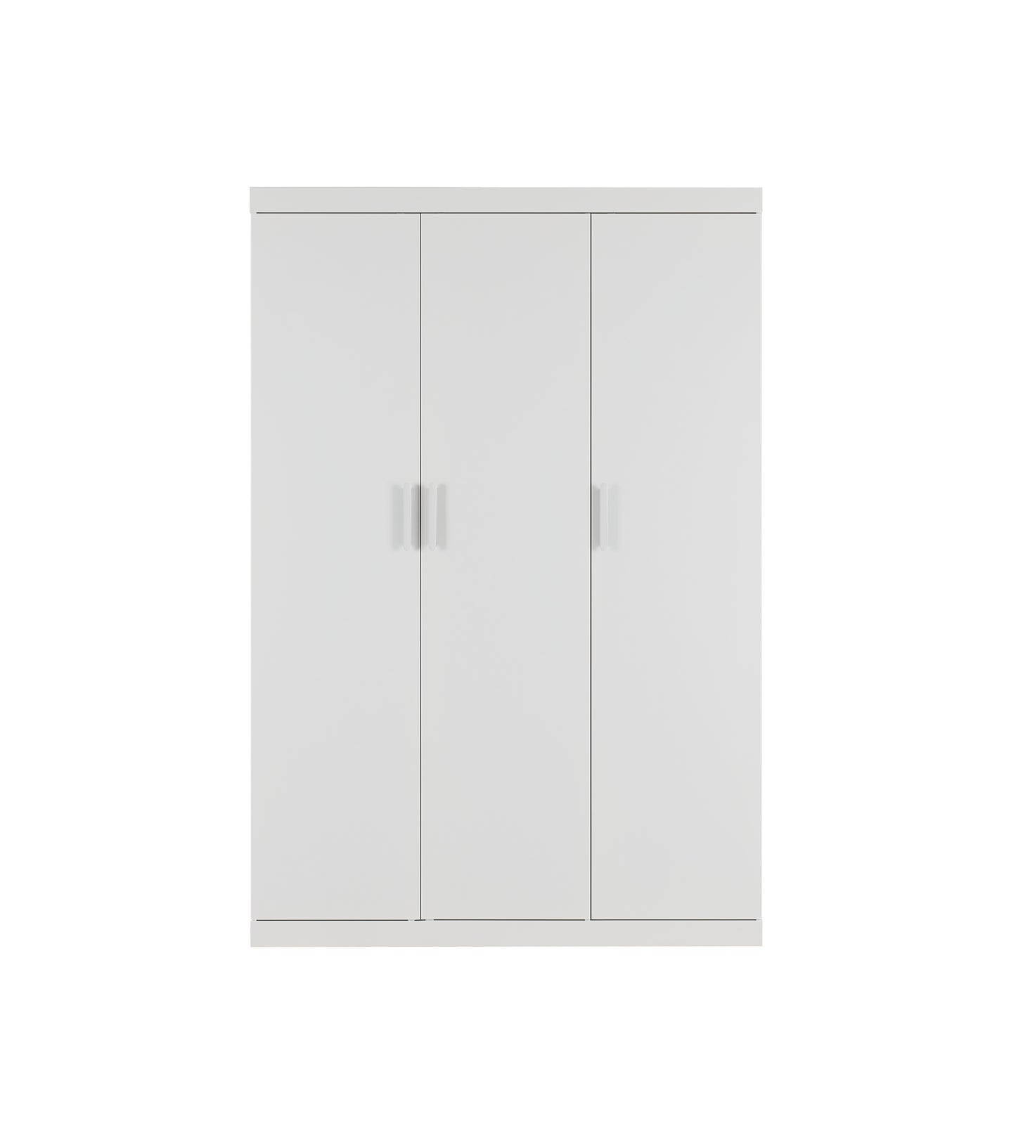 3 Door White Gloss Wardrobe – White Handles, Hanging Rail & Shelves