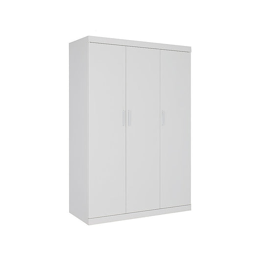 3 Door White Wardrobe – White Handles, Hanging Rail & Shelves