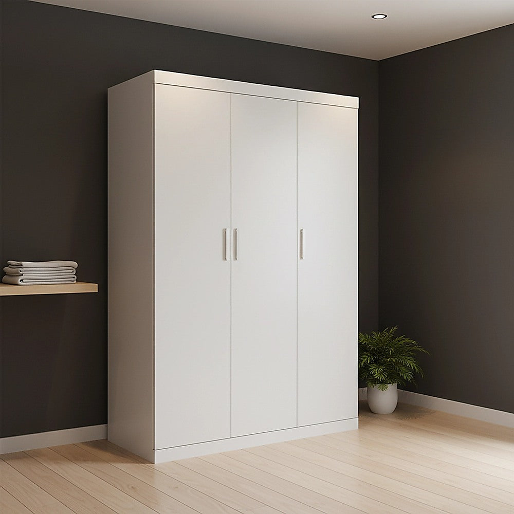 3 Door Wardrobe – White Finish, Hanging Rail & Shelves