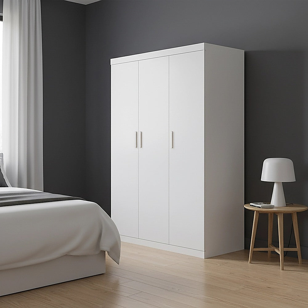3 Door Wardrobe – White Finish, Hanging Rail & Shelves