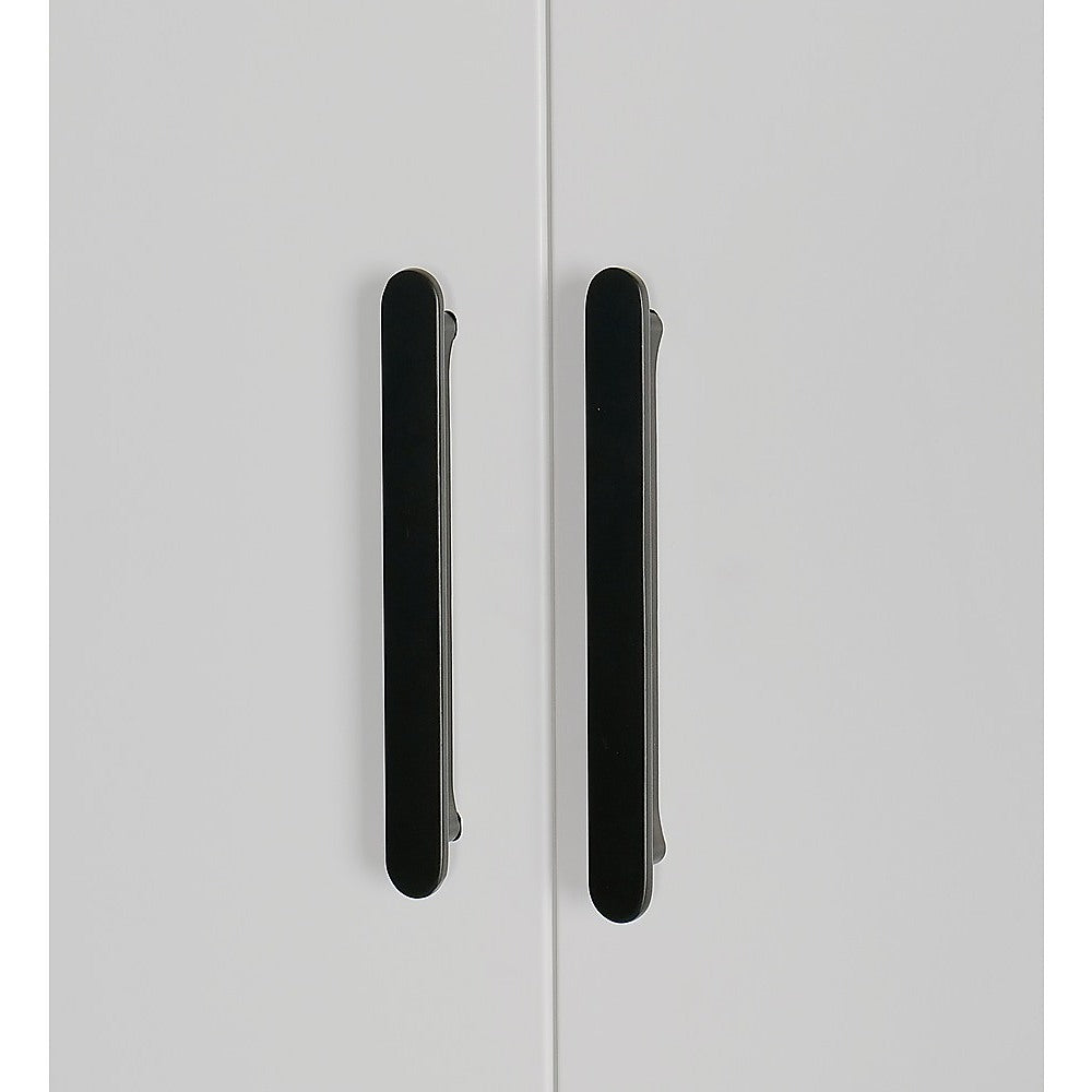 3 Door White Wardrobe – Black Handles, Hanging Rail & Shelves