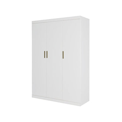 3-Door White Wardrobe – Gold Handles, Hanging Rail & Shelves