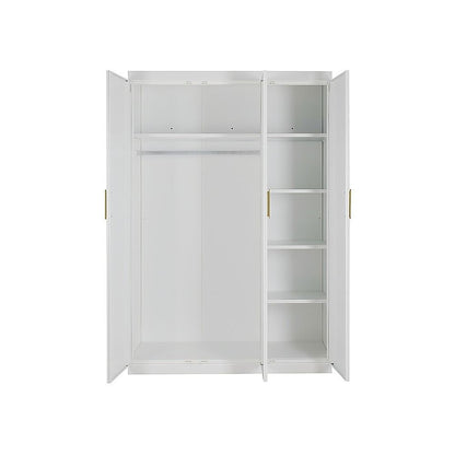 3-Door White Wardrobe – Gold Handles, Hanging Rail & Shelves