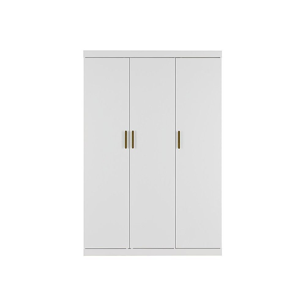 3-Door White Wardrobe – Gold Handles, Hanging Rail & Shelves